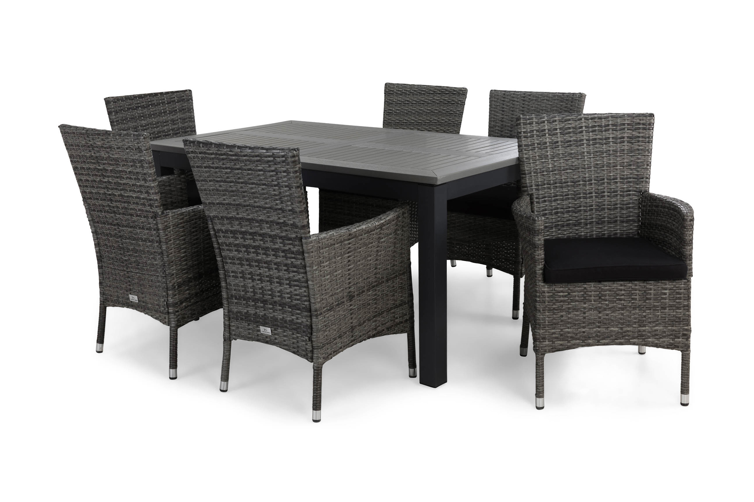 monaco bord 152 + 6 thor fåtölj svart/grå + dyna svart -