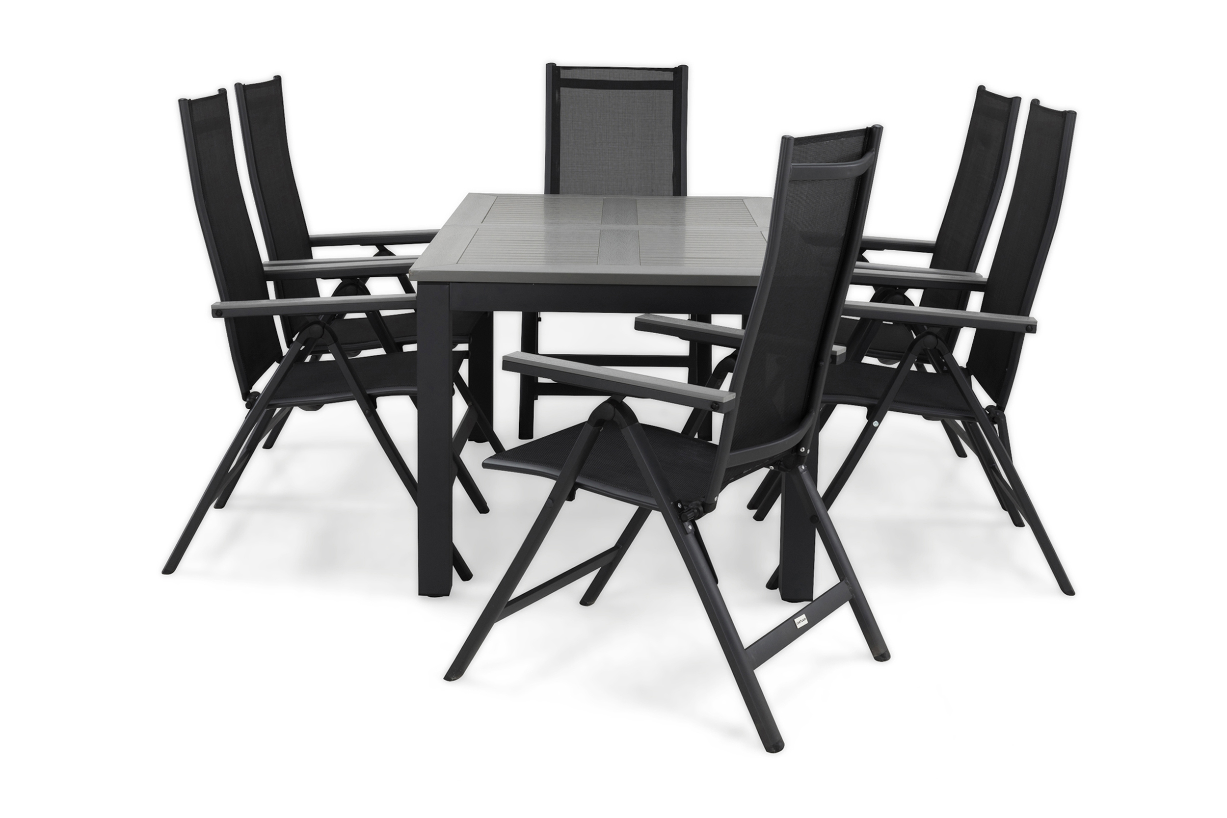 monaco bord 152 + 6 positionsstol svart/grå -