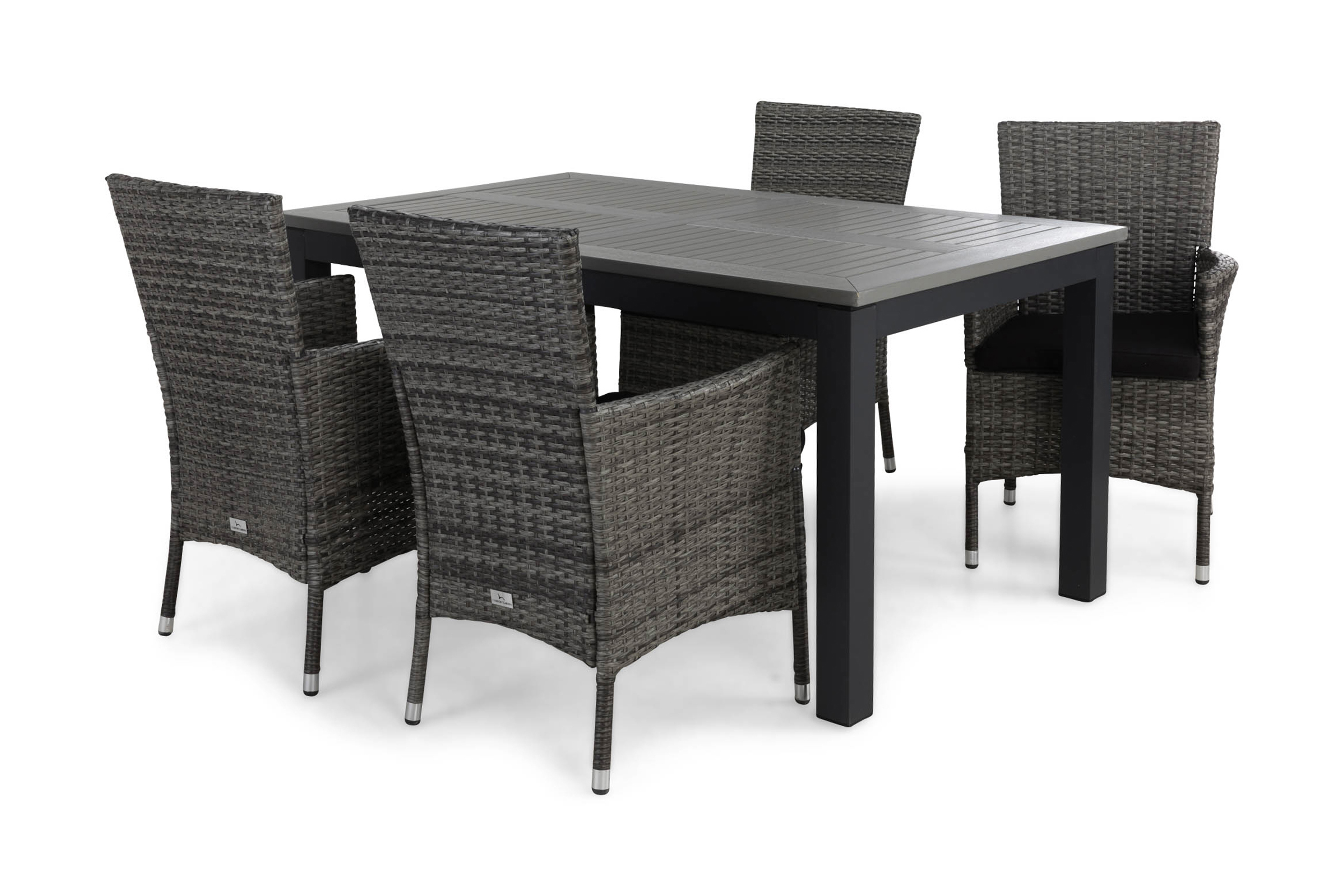 monaco bord 152 svart + 4 thor stol grå + dyna svart -