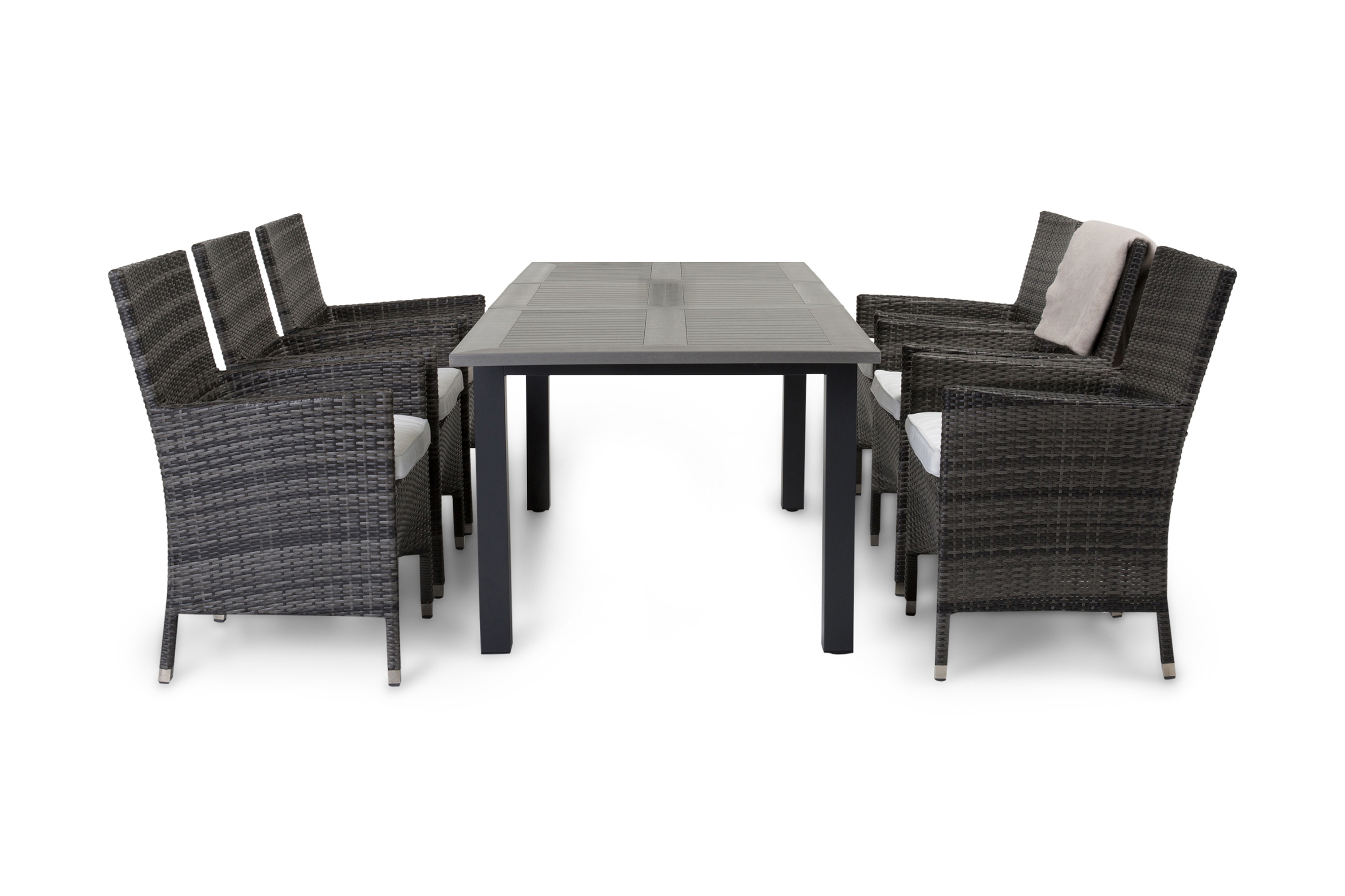 monaco bord 152/210 + 6 thor fåtölj grå -