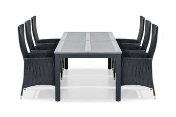MONACO Bord 220-280x100 + 6 JENNY Fåtölj Svart m Dyna Vit