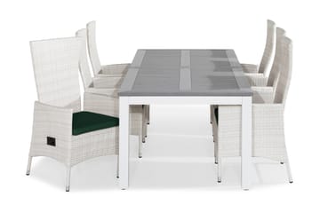 MONACO Bord 220-280x100 + 6 JENNY Fåtölj Vit m Dyna Grön