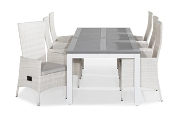 MONACO Bord 220-280x100 + 6 JENNY Fåtölj Vit m Dyna Vit