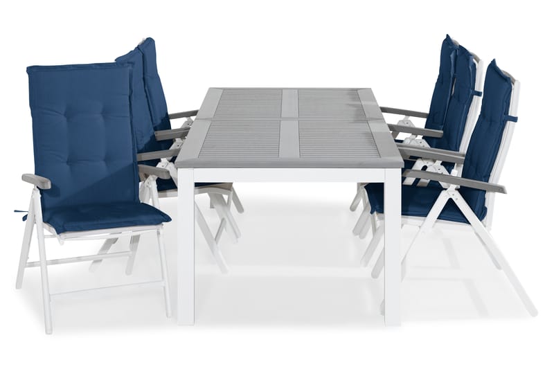 MONACO Bord 220-280x100 + 6 MONACO Stol Vit m Dyna Blå - Utemöbler - Utegrupp - Matgrupper utomhus