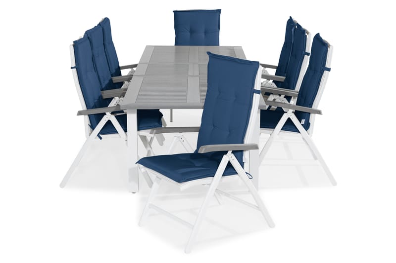 MONACO Bord 220-280x100 + 8 MONACO Stol Vit m Dyna Blå - Utemöbler - Utegrupp - Matgrupper utomhus