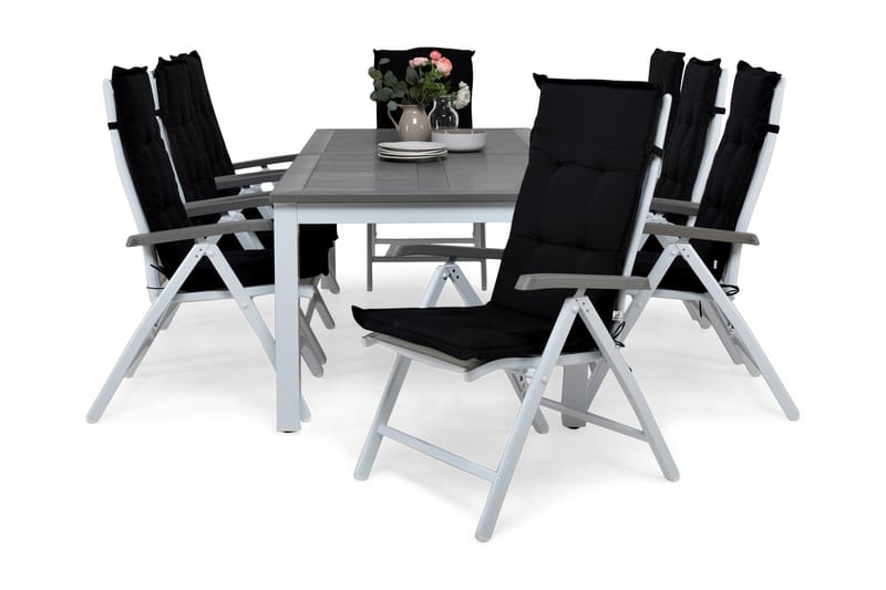 MONACO Bord 220-280x100 + 8 MONACO Stol Vit m Dyna Svart - Utemöbler - Utegrupp - Matgrupper utomhus