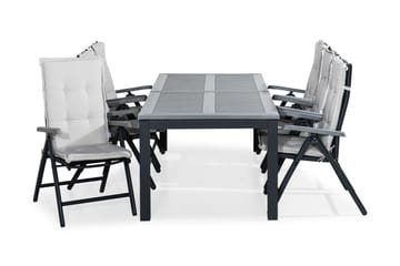 MONACO Bord 220-280x100 Svart + 6 MONACO Stol Grå m Dyna Vit