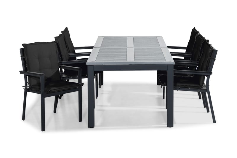 MONACO Bord 220-280x100 Svart+6 TUNIS Stapelstol Dyna Svart - Utemöbler - Utegrupp - Matgrupper utomhus