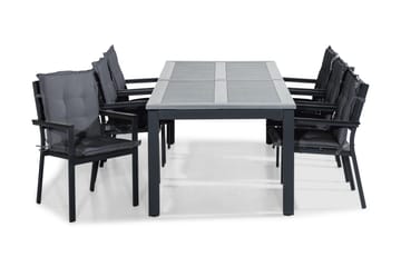 MONACO Bord 220-280x100 Svart+6 TUNIS Stapelstol m Dyna Grå