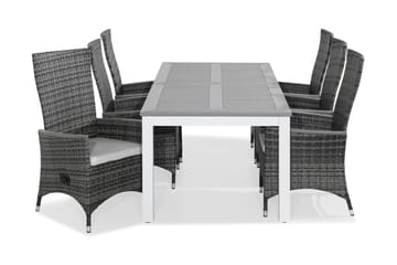 MONACO Bord 220-280x100 Vit + 6 JENNY Fåtölj Grå m Dyna Vit