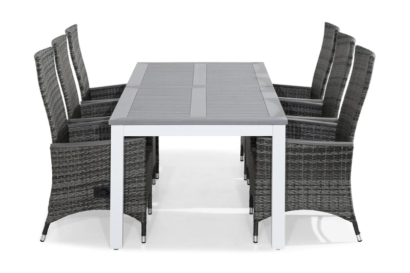 MONACO Bord 220-280x100 Vit + 6 JENNY LYX Fåtölj Grå - Utemöbler - Utegrupp - Matgrupper utomhus