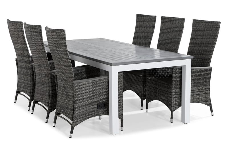 MONACO Bord 220-280x100 Vit + 6 JENNY LYX Fåtölj Grå - Utemöbler - Utegrupp - Matgrupper utomhus