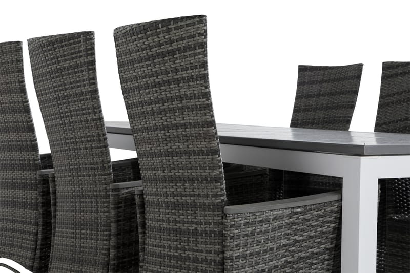 MONACO Bord 220-280x100 Vit + 6 JENNY LYX Fåtölj Grå - Utemöbler - Utegrupp - Matgrupper utomhus
