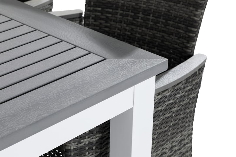 MONACO Bord 220-280x100 Vit + 6 JENNY LYX Fåtölj Grå - Utemöbler - Utegrupp - Matgrupper utomhus
