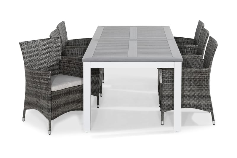 MONACO Bord 220-280x100 Vit + 6 THOR Fåtölj Grå m Dyna Grå - Vit/Grå - Utemöbler - Utegrupp - Matgrupper utomhus