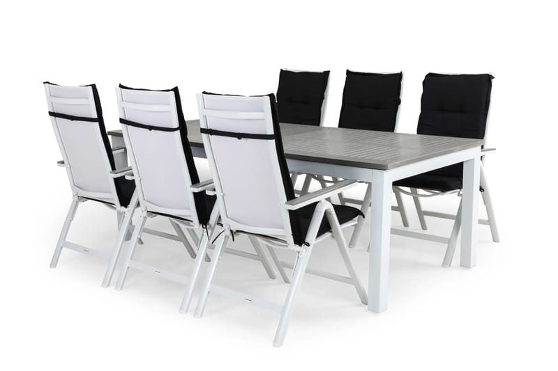 MONACO Bord 220-280x100 Vit+6 MONACO LIGHT Stol m Dyna Svart - Utemöbler - Utegrupp - Matgrupper utomhus