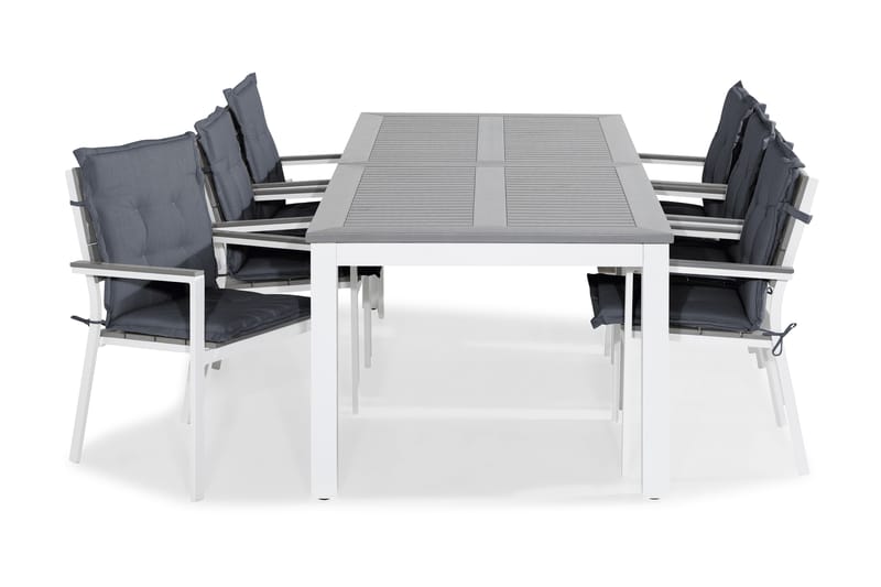 MONACO Bord 220-280x100 Vit+6 TUNIS Stapelstol m Dyna Grå - Utemöbler - Utegrupp - Matgrupper utomhus