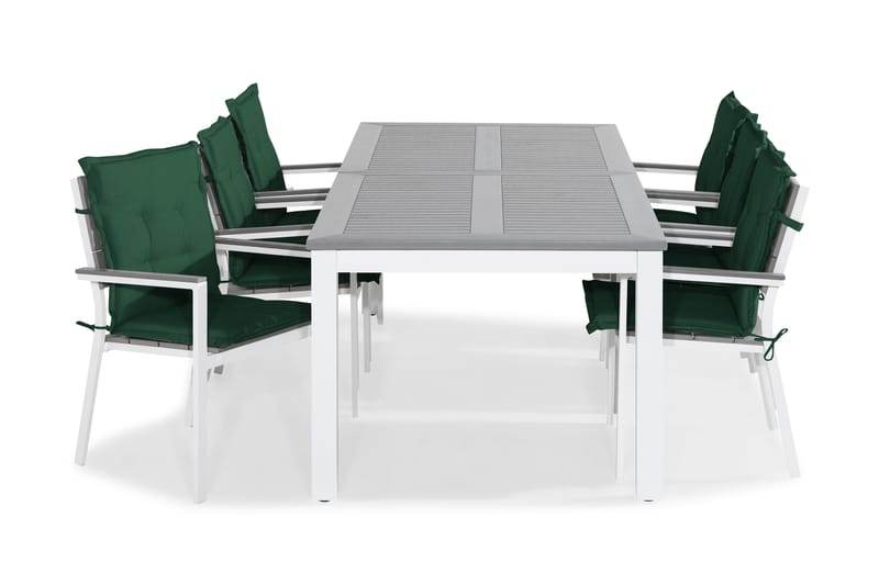 MONACO Bord 220-280x100 Vit+6 TUNIS Stapelstol m Dyna Grön - Utemöbler - Utegrupp - Matgrupper utomhus