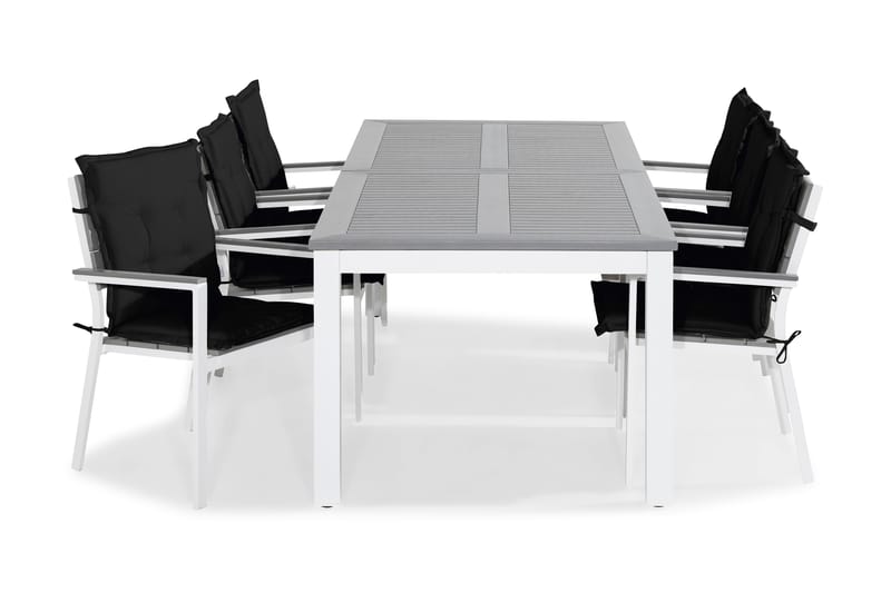 MONACO Bord 220-280x100 Vit+6 TUNIS Stapelstol m Dyna Svart - Utemöbler - Utegrupp - Matgrupper utomhus