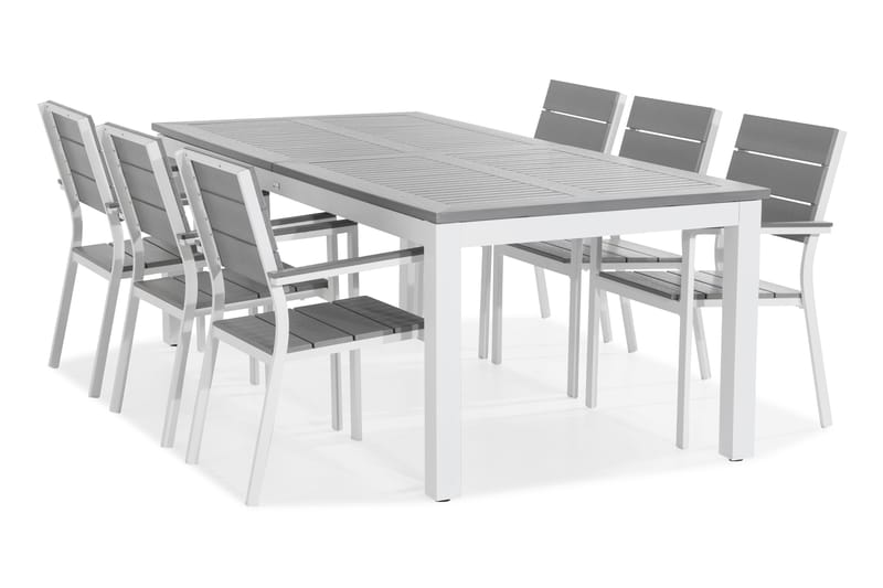 MONACO Bord 220-280x100 Vit+6 TUNIS Stapelstol Vit/Grå - Utemöbler - Utegrupp - Matgrupper utomhus