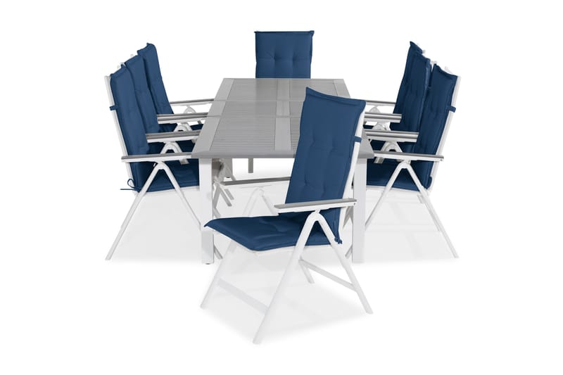 MONACO Bord 220-280x100 Vit+8 MONACO LIGHT Stol m Dyna Blå - Utemöbler - Utegrupp - Matgrupper utomhus