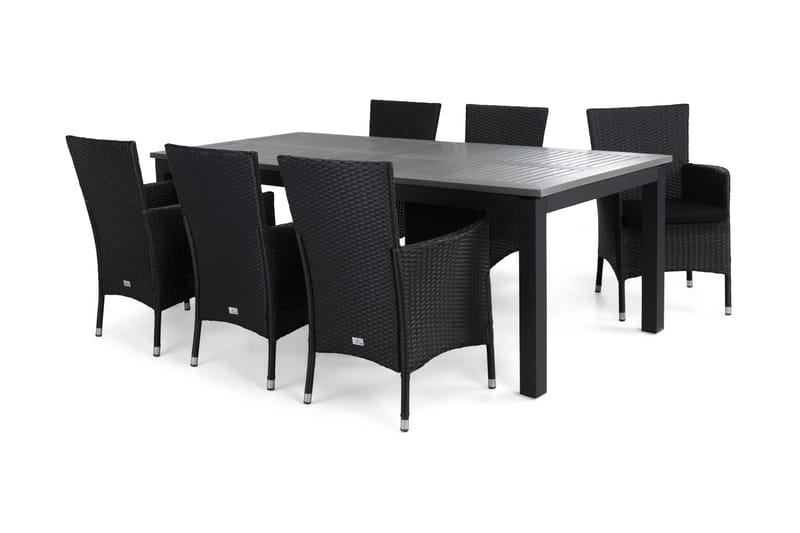 MONACO Bord 220 + 6 THOR Lyx Fåtölj Svart + dyna Svart - Utemöbler - Utegrupp - Matgrupper utomhus