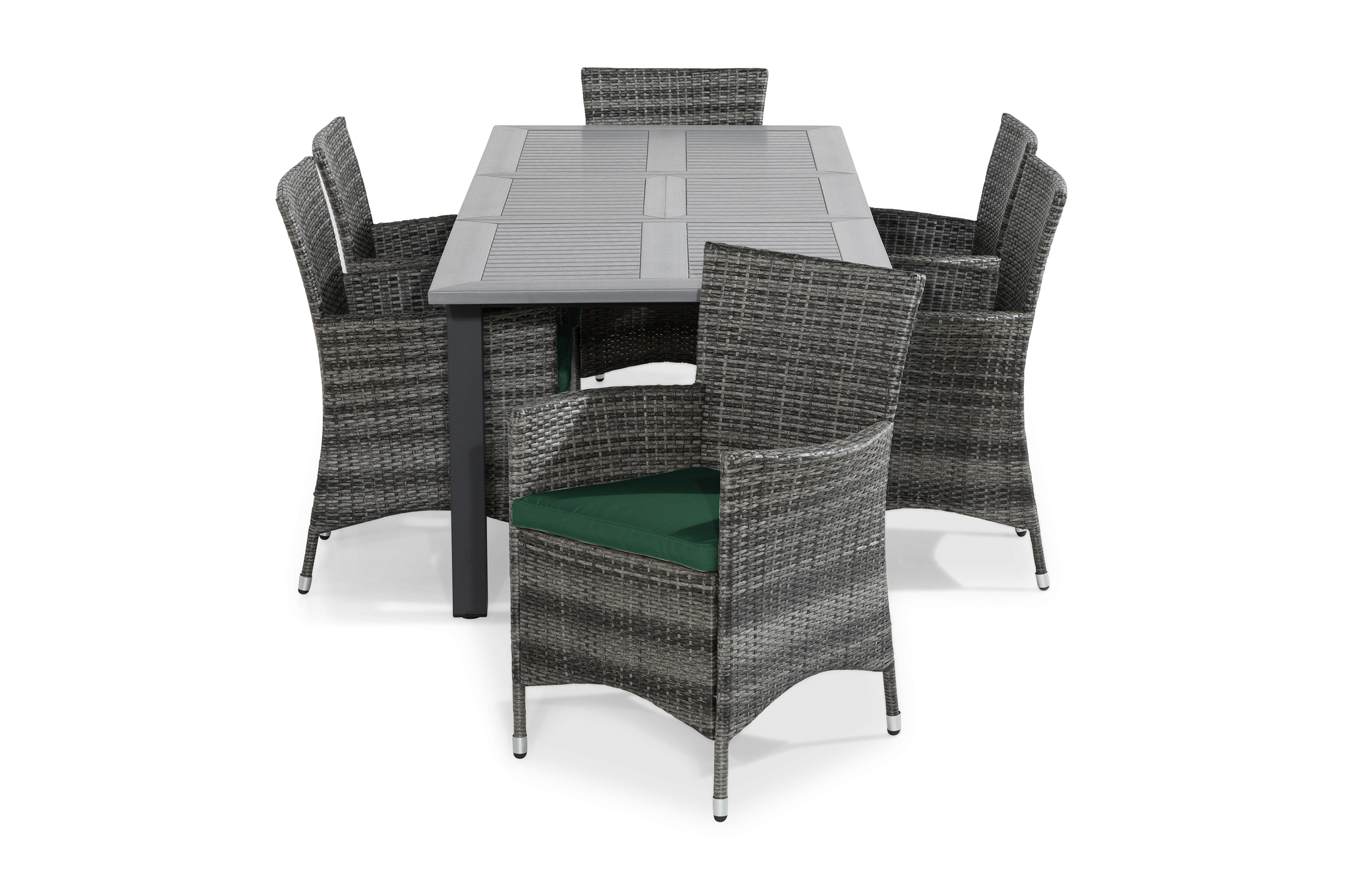 monaco förlängningsbar matgrupp utomhus + 6 thor fåtöljer m dyna grå -