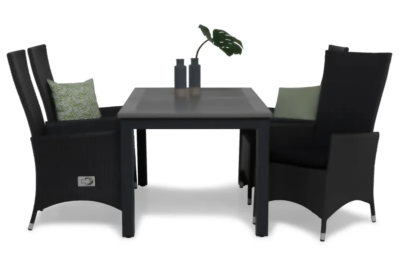 Monaco Matgrupp 152-210 + 4 Jenny Ställbar Fåtölj m Dyna - Svart - Utemöbler - Utegrupp - Matgrupper utomhus