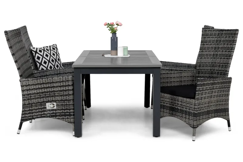 Monaco Matgrupp Utomhus 152-210 + 4 Jenny Ställbar Fåtölj m Dyna - Grå/Svart - Utemöbler - Utegrupp - Matgrupper utomhus