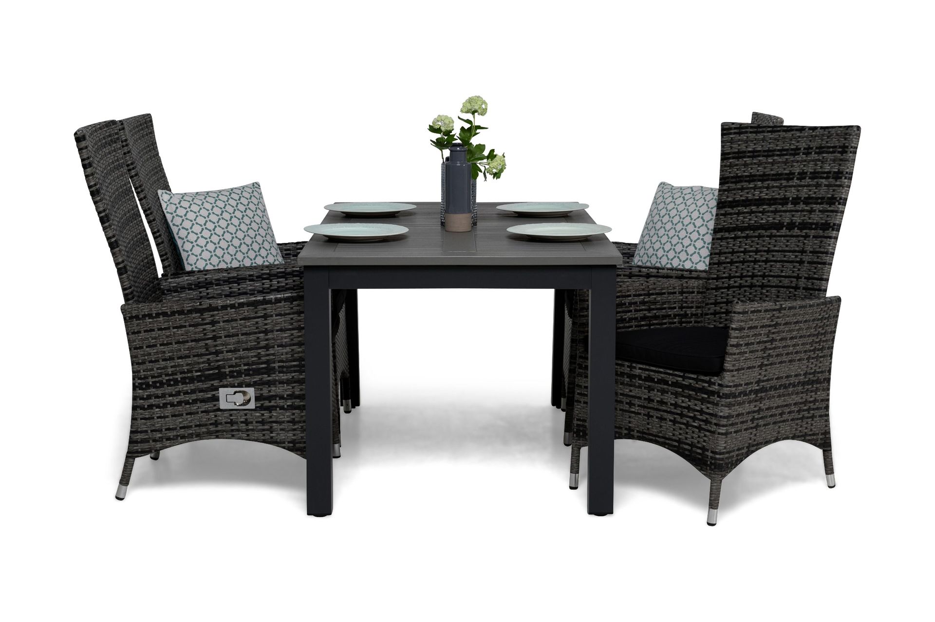 Monaco Matgrupp Utomhus 152-210 + 4 Jenny St&auml;llbar F&aring;t&ouml;lj m Dyna - Gr&aring;/Svart