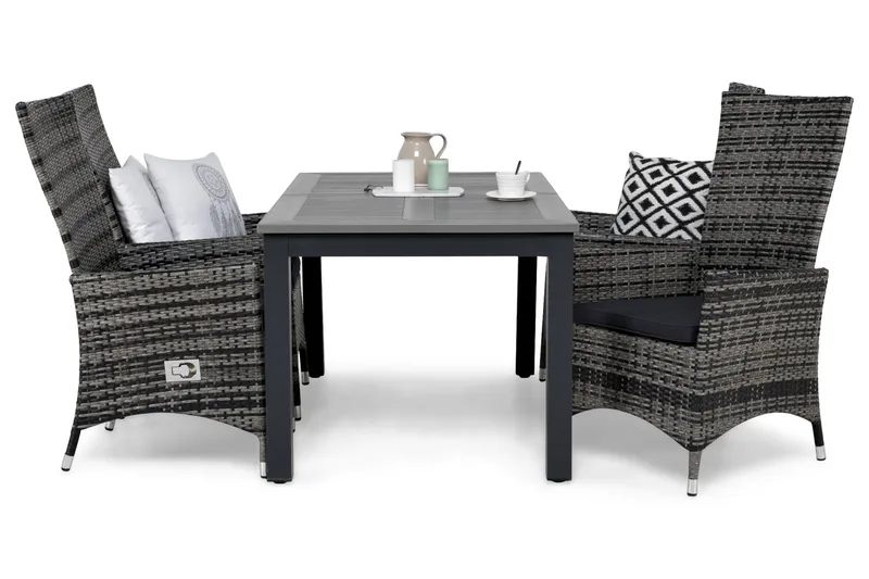 Monaco Matgrupp Utomhus 152-210 + 4 Jenny Ställbar Fåtölj m Dyna - Svart/Grå - Utemöbler - Utegrupp - Matgrupper utomhus