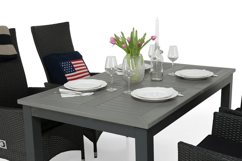 Monaco Matgrupp Utomhus 152-210 + 4 Jenny Ställbar Fåtölj - Svart - Utemöbler - Utegrupp - Matgrupper utomhus