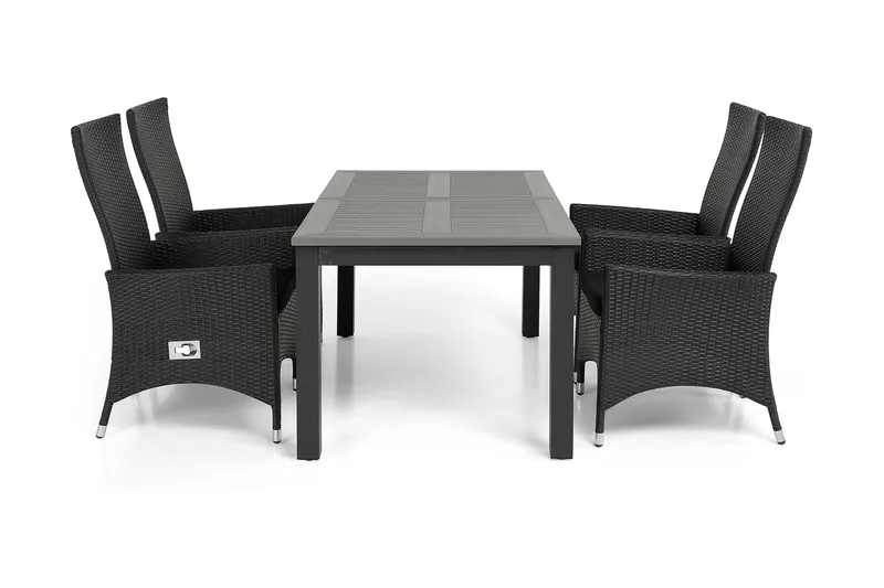 Monaco Matgrupp Utomhus 152-210 + 4 Jenny Ställbar Fåtölj - Svart - Utemöbler - Utegrupp - Matgrupper utomhus
