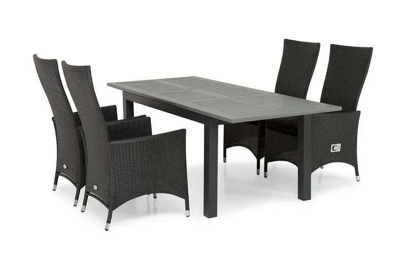 Monaco Matgrupp Utomhus 152-210 + 4 Jenny Ställbar Fåtölj - Svart - Utemöbler - Utegrupp - Matgrupper utomhus