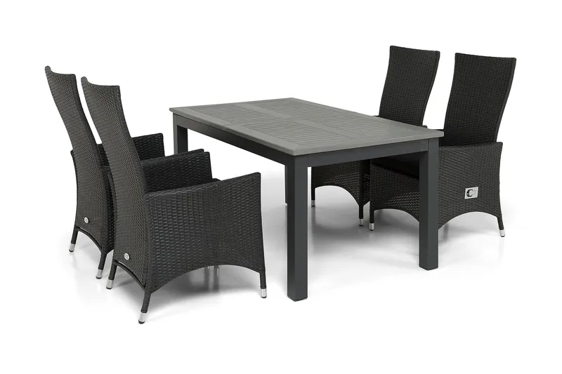 Monaco Matgrupp Utomhus 152-210 + 4 Jenny Ställbar Fåtölj - Svart - Utemöbler - Utegrupp - Matgrupper utomhus