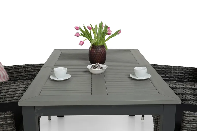 Monaco Matgrupp Utomhus 152-210 + 4 Jenny Ställbar Fåtölj - Svart/Grå - Utemöbler - Utegrupp - Matgrupper utomhus