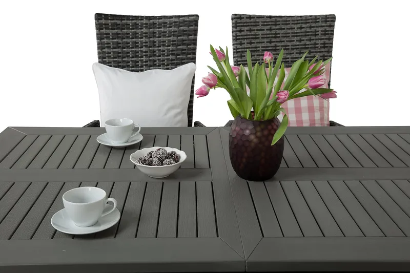 Monaco Matgrupp Utomhus 152-210 + 4 Jenny Ställbar Fåtölj - Svart/Grå - Utemöbler - Utegrupp - Matgrupper utomhus