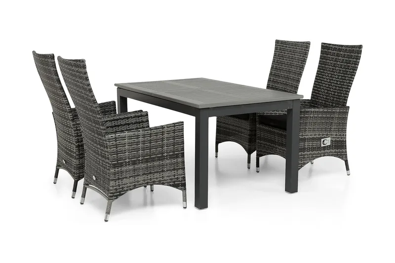 Monaco Matgrupp Utomhus 152-210 + 4 Jenny Ställbar Fåtölj - Svart/Grå - Utemöbler - Utegrupp - Matgrupper utomhus
