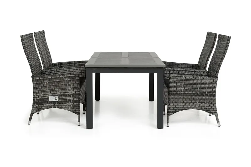 Monaco Matgrupp Utomhus 152-210 + 4 Jenny Ställbar Fåtölj - Svart/Grå - Utemöbler - Utegrupp - Matgrupper utomhus