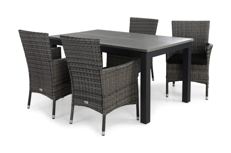 Monaco Matgrupp Utomhus 152-210 + 4 Thor Fåtölj m Dyna, Svart/Grå/Svart