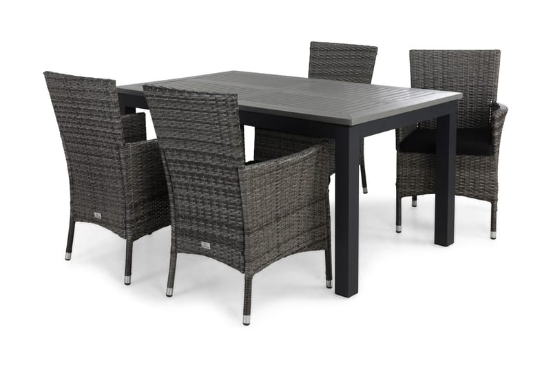 Monaco Matgrupp Utomhus 152-210 + 4 Thor Fåtölj m Dyna, Svart/Grå/Svart
