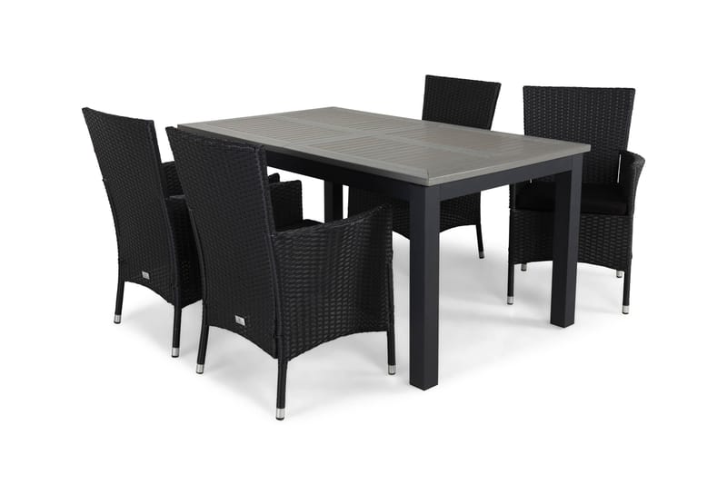 Monaco Matgrupp Utomhus 152-210 + 4 Thor Fåtölj m Dyna - Svart/Svart/Svart - Utemöbler - Utegrupp - Matgrupper utomhus