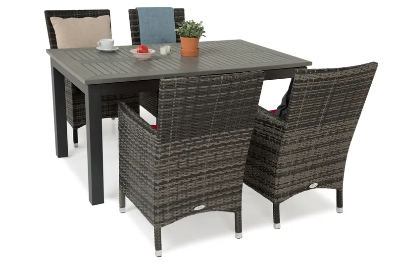 Monaco Matgrupp Utomhus 152-210 + 4 Thor Fåtölj - Svart/Grå - Utemöbler - Utegrupp - Matgrupper utomhus
