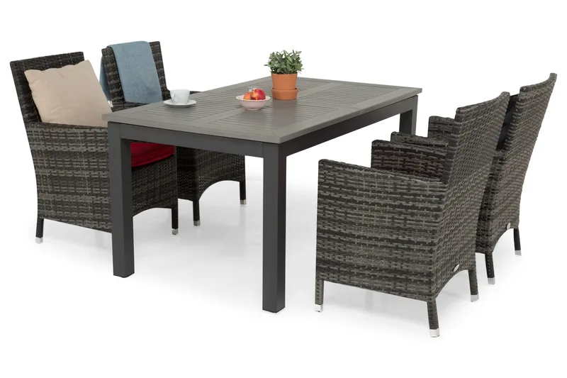 Monaco Matgrupp Utomhus 152-210 + 4 Thor Fåtölj - Svart/Grå - Utemöbler - Utegrupp - Matgrupper utomhus