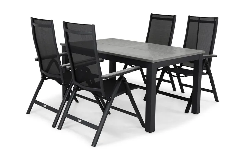 Monaco Matgrupp Utomhus 152-210 + 4 Positionsstol - Svart/Grå - Utemöbler - Utegrupp - Matgrupper utomhus