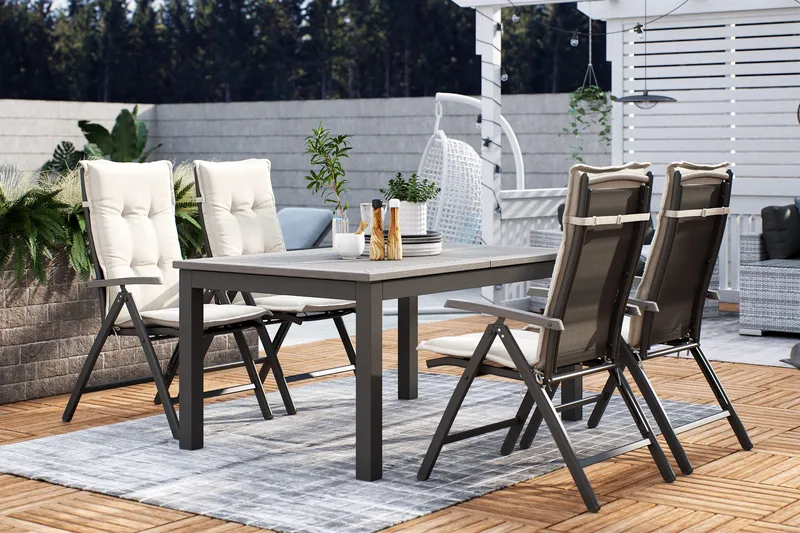 Monaco Matgrupp Utomhus 152-210 + 4 Positionsstol Lyx - Svart/Svart - Utemöbler - Utegrupp - Matgrupper utomhus