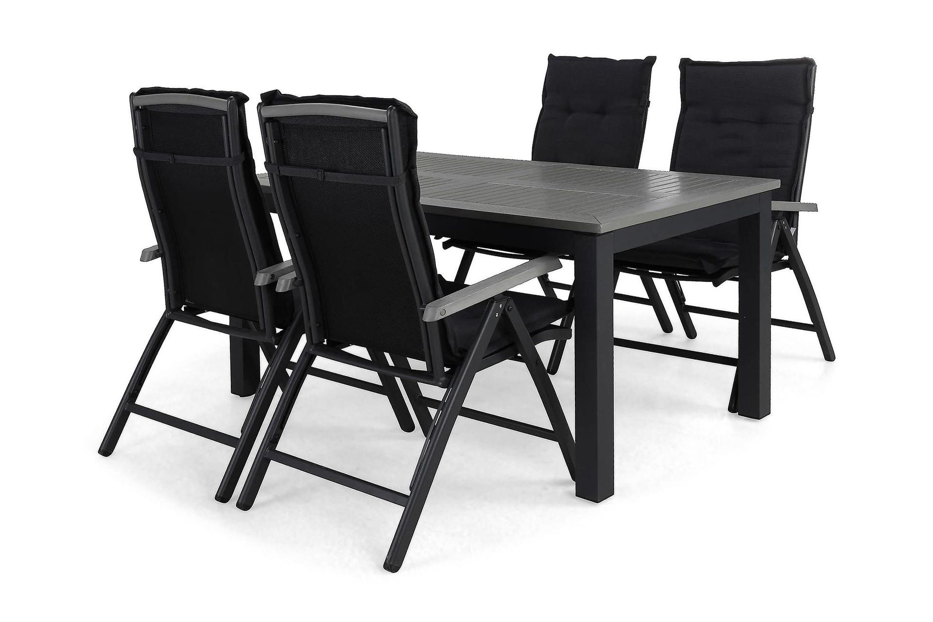 Monaco Matgrupp Utomhus 152-210 + 4 Positionsstol Lyx m Dyna - Svart/Svart/Gr&aring;