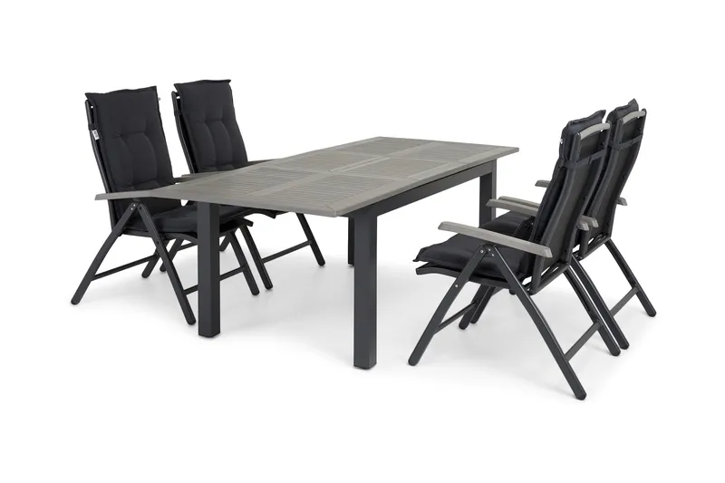 Monaco Matgrupp Utomhus 152-210 + 4 Positionsstol Lyx - Svart/Svart - Utemöbler - Utegrupp - Matgrupper utomhus