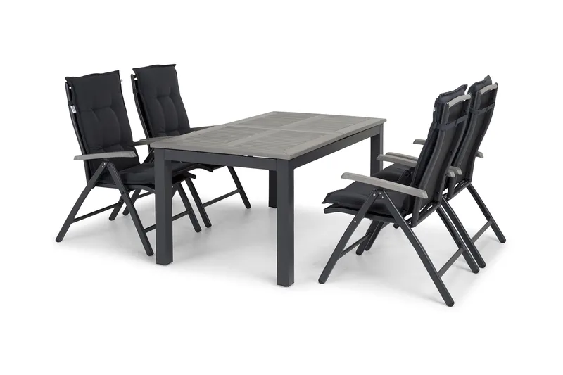 Monaco Matgrupp Utomhus 152-210 + 4 Positionsstol Lyx - Svart/Svart - Utemöbler - Utegrupp - Matgrupper utomhus