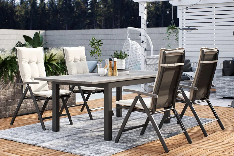 Monaco Matgrupp Utomhus 152-210 + 4 Positionsstol Lyx - Svart/Svart - Utemöbler - Utegrupp - Matgrupper utomhus